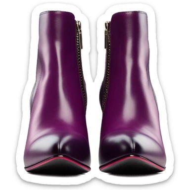 Realistic isolated top view of a plum purple to wine color ombre Jimmy Choo stiletto zippered ankle bootie boots.  sticker