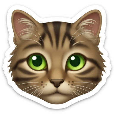 Long hair brown tabby cat  green eyes  sticker