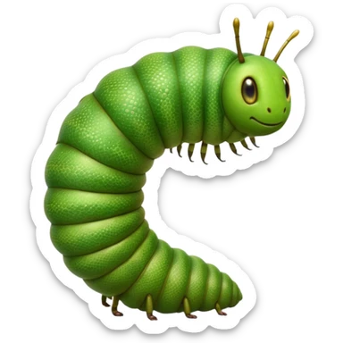 Cinematic Realistic Noble Caterpillar Portrait Emoji, Poised and serene, with a slender, segmented body covered in vivid, detailed green scales accented by subtle natural patterns, and a tiny, focused face with delicate, inquisitive eyes, rendered with lifelike texture and soft natural lighting, high shine, intelligent and delicate, styled with an air of woodland elegance, focused and attentive, soft glowing outline, capturing the essence of a watchful and confident looper caterpillar that appears ready to inch gracefully out of the screen with natural authority! sticker