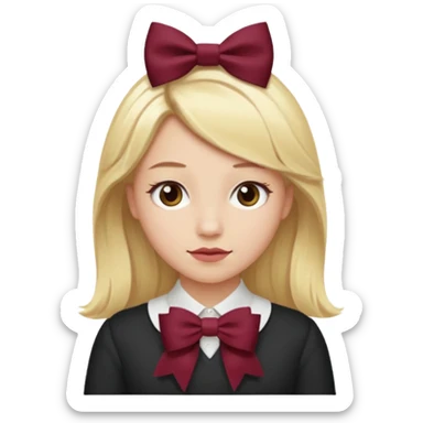 A burgundy bow in blond hair from the back sticker