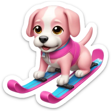 Pink puppy skiing  sticker