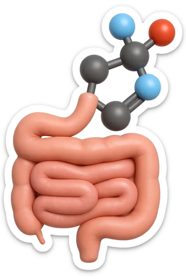 emoji stile iphone in 3d di istamina molecola con intestino, iperrealistico 4k sticker