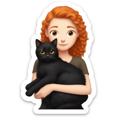 Ginger girl cuddling with black fluffy cat  sticker