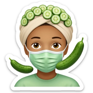 Una persona con una mascarilla con pepinos en la cara  sticker