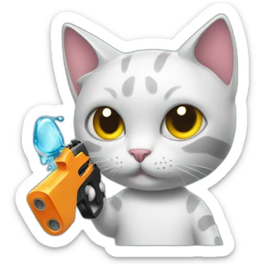 cat with metal water gun sticker