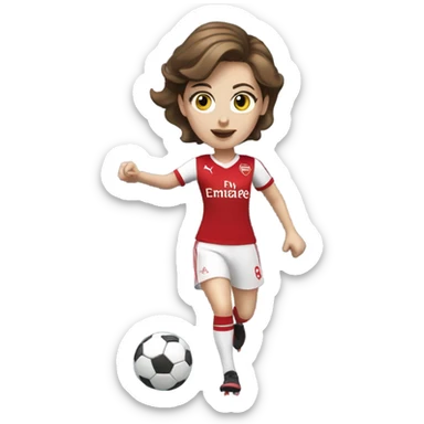 Pretty white woman in Arsenal jersey with short brown hair kicking a soccer ball sticker
