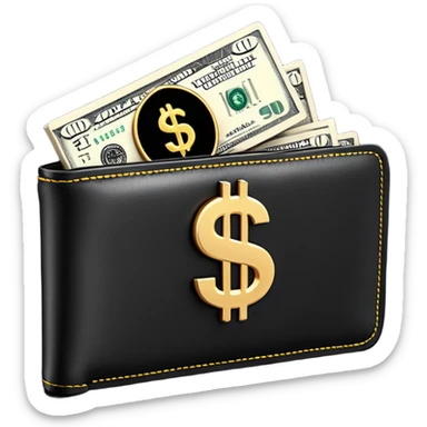 Rich emoji style black leather wallet with dollar bills, luxury money vibe, premium 3D emoji, ultra clean, high detail, no background
 sticker