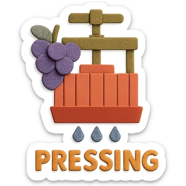 icon representing the 'pressing' step in wine making process, paper craft style sticker