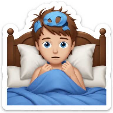 emoji- of a boy waking up in bed sticker