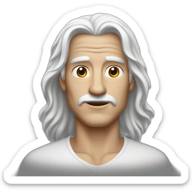 A tall man with long white hair, broad shoulders, dressed in white, has a scar on his right eye, right eye is completely white, left eye is dark brown. sticker