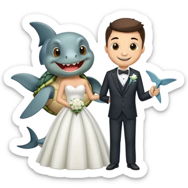 Una tortuga y un tiburón casándose sticker