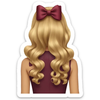 A burgundy bow in dark blond hair from the back  sticker