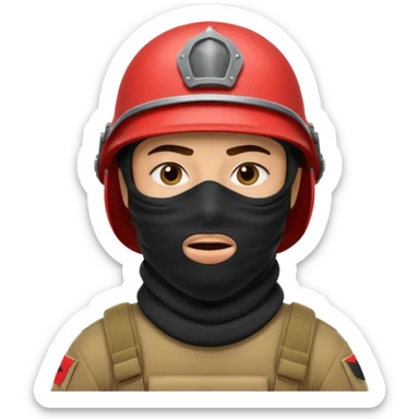 
an Iraqi soldier with a serious face, wearing a helmet and a balaclava covering his mouth sticker