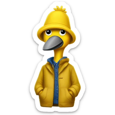 Thug-Life Gangster-style Hood-version of Big Bird:
A tall, bright yellow bird with a gentle personality and curious nature. Big Bird brings warmth and wonder, exploring the world with wide-eyed innocence and a heart of gold. sticker