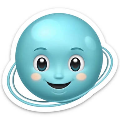 Uranus planet with pale blue surface, rings, and a cute smiling face sticker