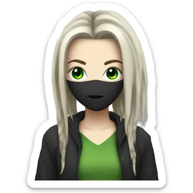 White girl, anonymous, cyberpunk black dreadlocks, green eyes  sticker