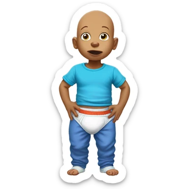 HAIRLESS BABY IN DIAPER WITH BLUE T-SHIRT, RUGRATS sticker