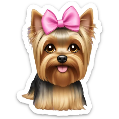 Female yorkie with a pink bow on its head sticker