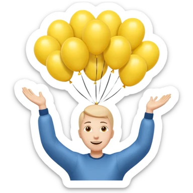 человек зацепился о шарики желтого цвета и летит вверх, видно только голову и шарики и руки sticker