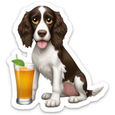 Springer spaniel with a drink sticker