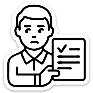 man committing loan perjury, with a document and shifty eyes sticker