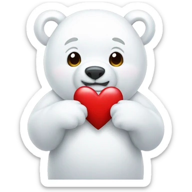 white bear holding a heart sticker