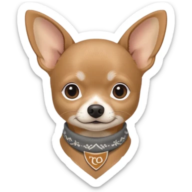 Make a Gray Chihuahua wearing a earthy tone bandana around the neck with the logo TCO on the bandana sticker