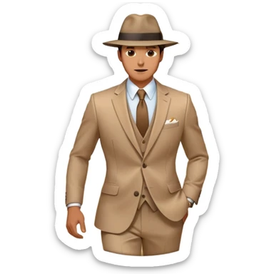 Ethereal male silhouette with suit jacket and hat, surrounded by flowing energy waves and subtle style elements, masculine fashion inspiration sticker
