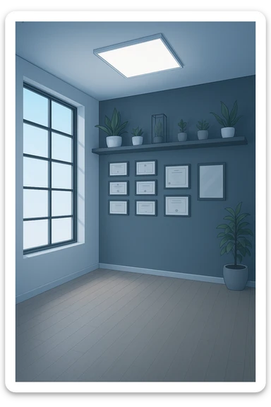 faMMI QUESTA STANZA STILE MANGA/WEBTOON A COLORI SENZA LE PERSONE E SENZA LETTINO, SOLO LA STANZA. FALLA MOLTO PIù LUMINOSA CON LUCI PIù FREDDE E MODERNE, NON LUCI GIALLE sticker