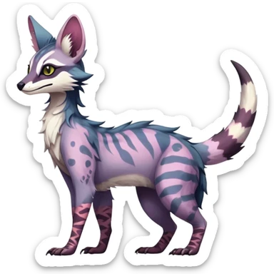 Feral Rare Fantasy dark colorful pastel vibrant Vernid-Sergal-Genet-Trico-species by LiLaiRa, random markings, tufted tail, tufted ears, full body sticker