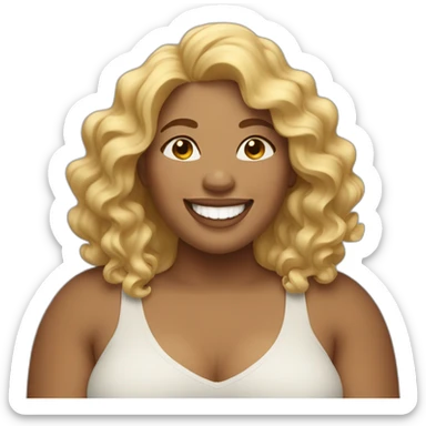 very happy plus-sized woman with blonde wavy hair sticker