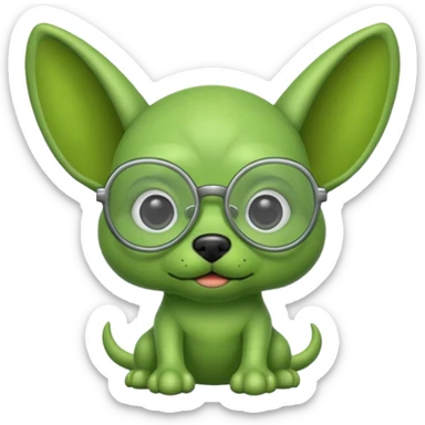 green alien dog with folded ears, wearing glassess sticker