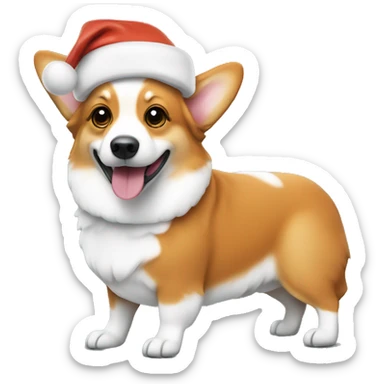 Orange and white corgi wearing a Santa hat sticker