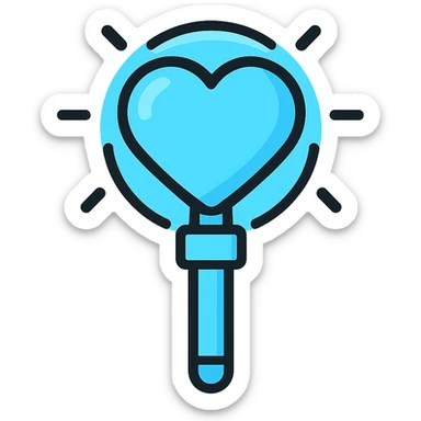 heart-shaped penlight, light blue color, glowing, simple icon sticker