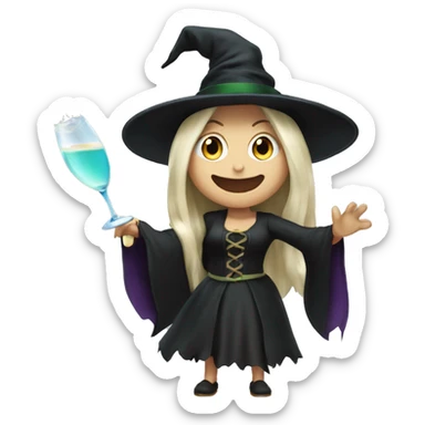 Witch, white skin, long hair, Popping Champagne Bottle sticker