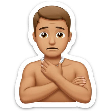 Guy with arms crossed holding his neck while crying sticker