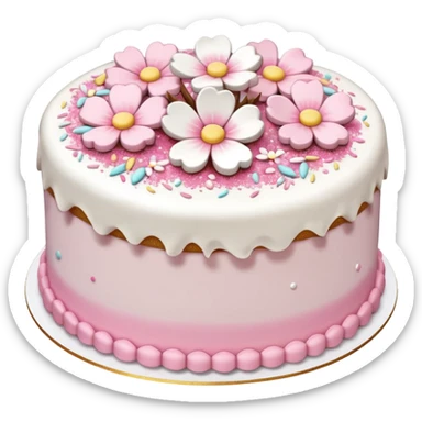 Pastel shiny glittery pastel pink and white Sakura flowers cake with sprinkles on top sticker
