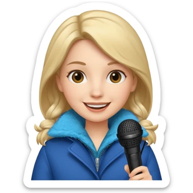 woman with winter clothes holding microphone sticker