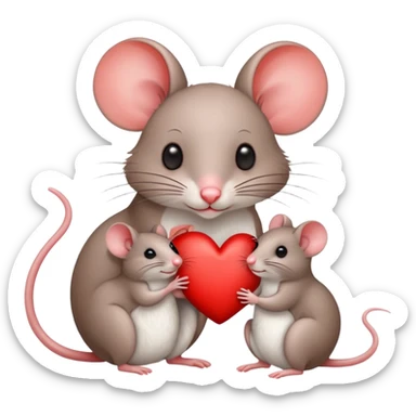 Two mice, a mother and a baby mouse in front of a heart. But only two mice please. sticker