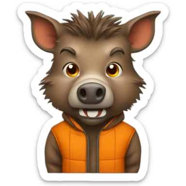 ANGRY wild boar with orange jacket sticker