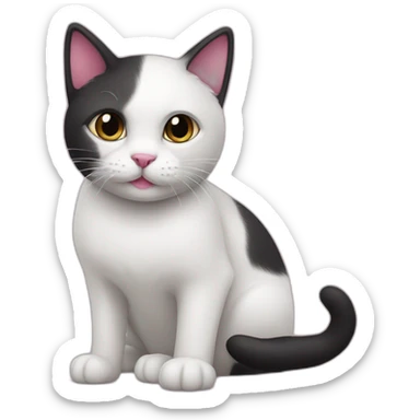 White and black cat with pink nose  sticker