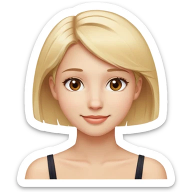 solo, 1girl, brown_eyes, blonde_hair, transparent_background, looking_at_viewer, smile, portrait, lips, bare_shoulders, closed_mouth, collarbone, short_hair sticker