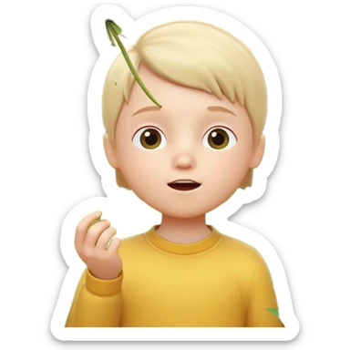 A 3D cartoon child blowing on a dandelion, seeds flying in the air, sunny garden background, realistic Memoji-style. sticker