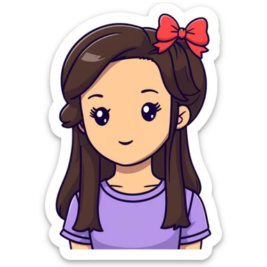 long hair brunette tan girl with bow with eyelashes sticker