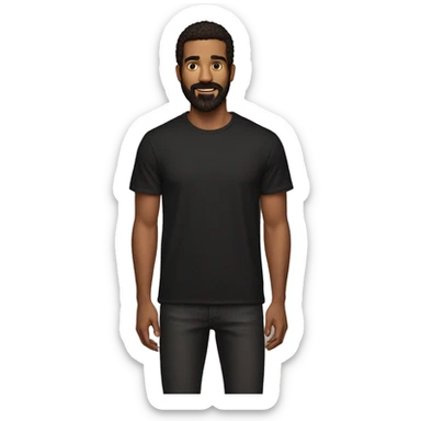 young man with medium size dark brown hair to front, iphone in hands, black oversized t shirt, the zappa beard sticker