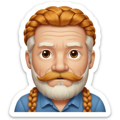 very old, white bearded and white mustached, ginger thick haired, braided, earringed sticker