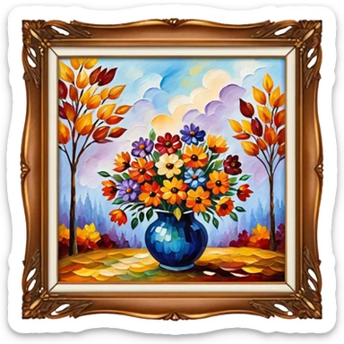 picture frame with painting of autumn flowers,  Afremov style sticker