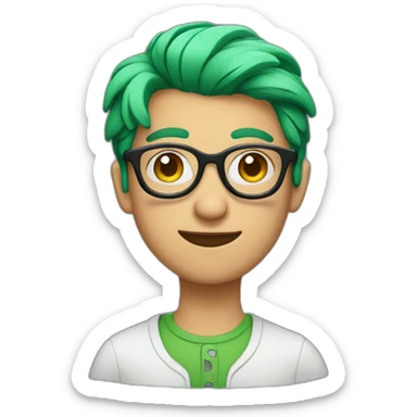 Gile with green hair and glasses holding a heart  sticker