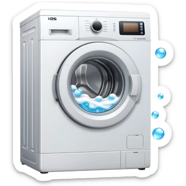 washing machine with door open and bubbles sticker