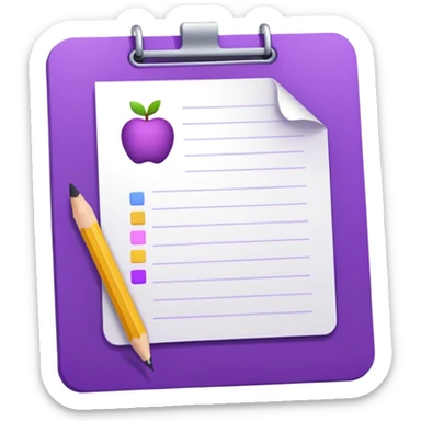 Google Form icon, purple sheet with a pencil, Apple emoji style sticker